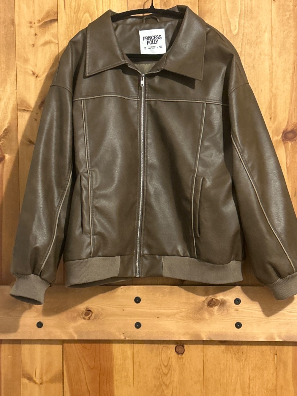 Princess Polly Goldsmith Water Repellent Faux Leather Jacket SIZE 6